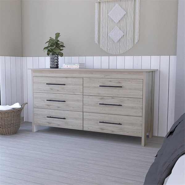 Gfancy Fixtures 32 in. Manufactured Wood Six Drawer Double Dresser, Light Gray GF3099964 - main
